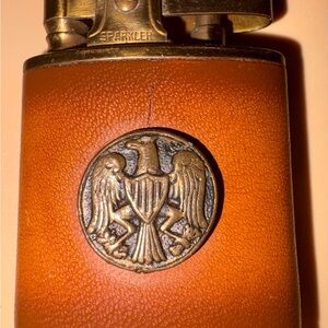 Vintage Brass and Leather Lighter with Eagle Emblem